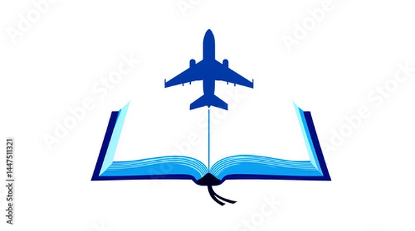 Fototapeta Minimalistic Vector Illustration of Airplane Over Book for Flight and Research
