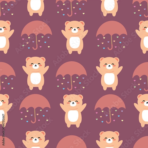 Fototapeta Seamless pattern cute cartoon bear with umbrella and sky element. cute pattern for wallpaper, background and gift wrap paper