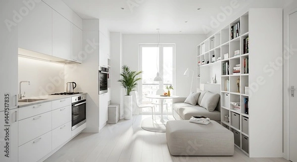 Fototapeta AllWhite Minimalist Apartment Design