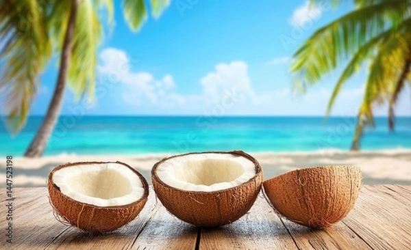 Fototapeta Fresh coconuts on beach