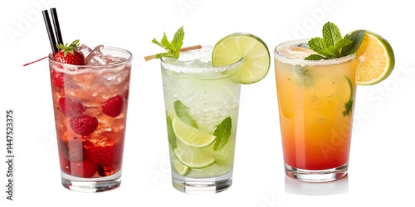 Obraz 3 mixology bar menu cocktails fresh drinks isolated on white background png