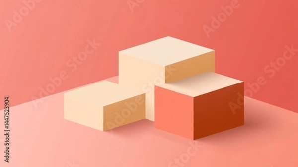 Obraz Geometric, pastel-colored, isometric cube display podiums on a gradient background.