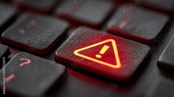 Fototapeta Alert Symbol on Computer Keyboard with Red Backlight for Warning