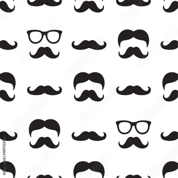 Fototapeta Fun, Repeating Pattern of Mustaches and Beards on Background