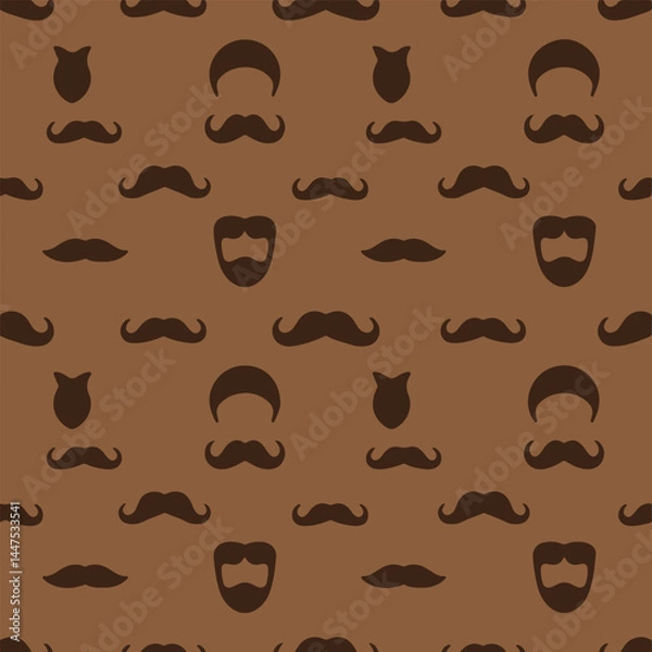 Fototapeta Fun, Repeating Pattern of Mustaches and Beards on a Brown Background.
