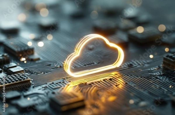 Fototapeta Cloud Computing:  Data Storage, Processing, and Access Solutions for Modern Technology.  Digital Infrastructure's Future is Bright.