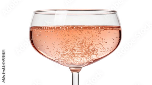 Fototapeta Sparkling pink champagne in clear coupe glass with bubbles rising, showcasing refreshing and elegant drink perfect for celebrations and special occasions