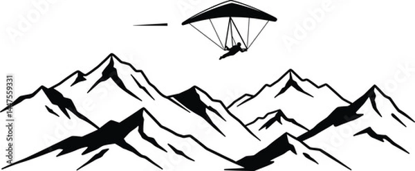 Fototapeta Hang Glider Soaring Above Mountains, Freedom Vector
