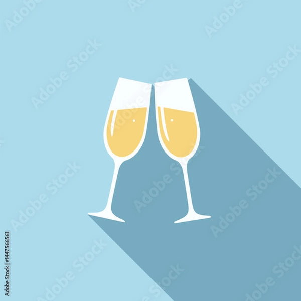 Fototapeta Glasses of champagne. Illustration in a flat design with long shadow