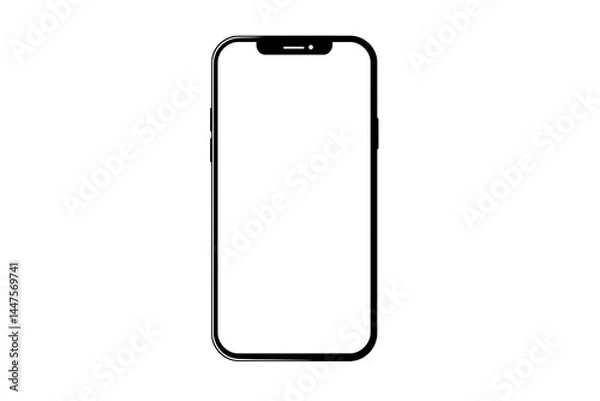 Fototapeta Black outline of a smartphone with blank screen on transparent background