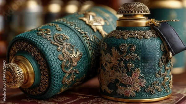 Obraz Luxurious vintage perfume bottles with ornate gold detailing