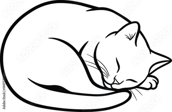 Fototapeta Sleeping Cat Silhouette, Minimalist Black and White Vector