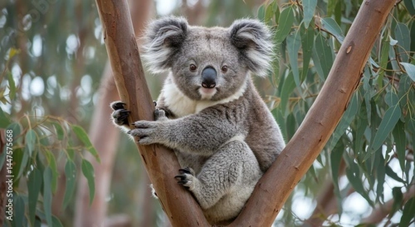 Obraz Koala on Tree Branch Looking at Camera