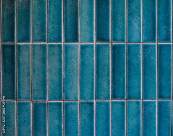 Fototapeta Tiles. A closed up texture of beautiful blue tiles for background pattern. Vintage film grained filter applied.