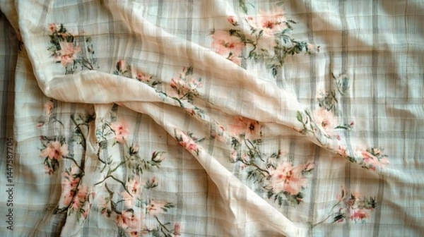 Fototapeta Elegant White and Pink Floral Print Fabric Showcasing Delicate Petals in a Charming and Stylish Design
