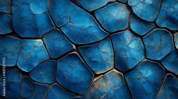 Fototapeta Vibrant Blue and Gold Background Featuring Cracked Surface Creating a Unique and Artistic Texture Design