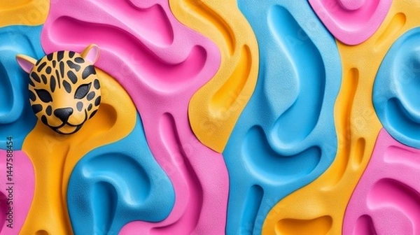 Fototapeta Vibrant Colorful Wall Art Featuring Striking Leopard Head Against Bright Abstract Background Design