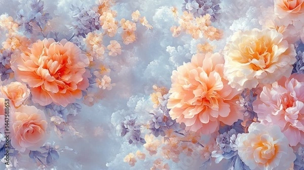 Fototapeta Vibrant Bouquet of Colorful Flowers Against a Soft Blue Background Creating a Cheerful and Bright Mood