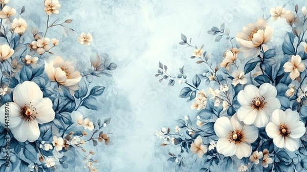 Fototapeta Beautiful Floral Background with Delicate Blue and White Flowers Creating a Serene and Elegant Atmosphere
