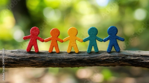 Obraz Life at Work Pact Quality Employment. Equality concept. Different human figures on wooden.