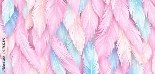 Fototapeta Soft, pastel-colored feathers forming a continuous, seamless background pattern, feathers, gradient
