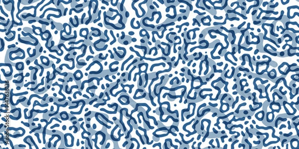 Fototapeta Vector Generative algorithm psychedelic blue background. Reaction-diffusion or turing pattern formation. Organic lines in memphis. Unique texture of homogeneous, uniform state in biological organisms.