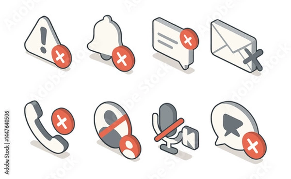 Fototapeta Isometric communication icons set – alert, notification, message, mail, call, profile, microphone, video, megaphone