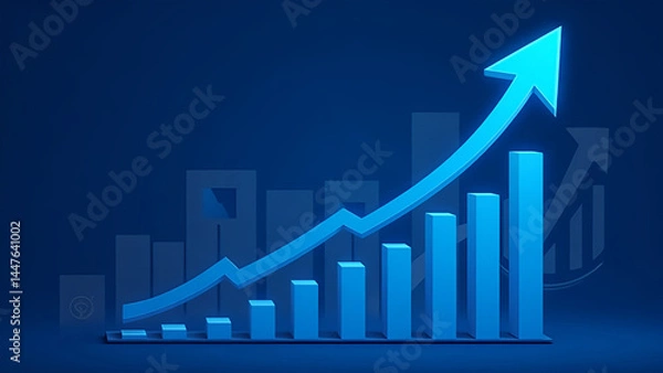 Fototapeta Blue Financial Growth Chart with Upward Arrows and Data Analytics Elements