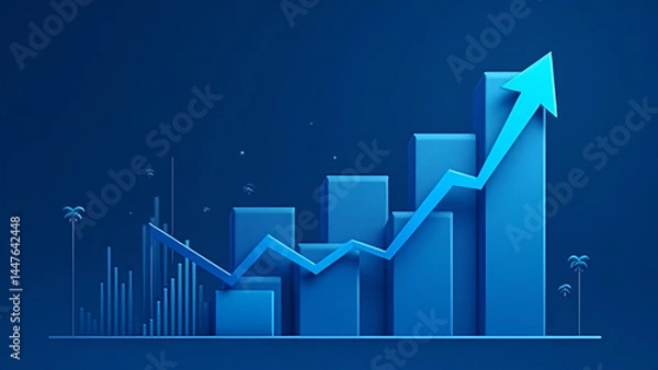 Obraz Blue Financial Growth Chart with Upward Arrows and Data Analytics Elements
