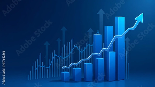 Obraz Blue Financial Growth Chart with Upward Arrows and Data Analytics Elements