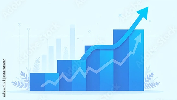 Obraz Blue Financial Growth Chart with Upward Arrows and Data Analytics Elements