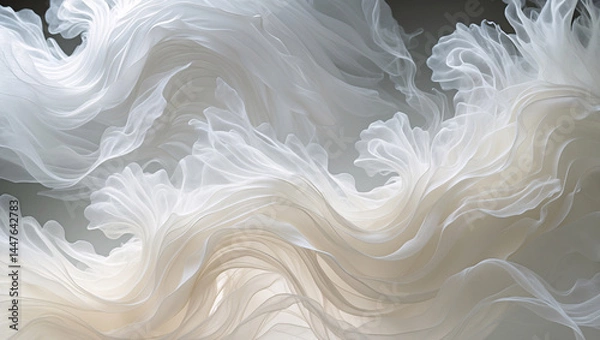 Fototapeta Soft, flowing white fabric billows and swirls, creating a sense of ethereal movement