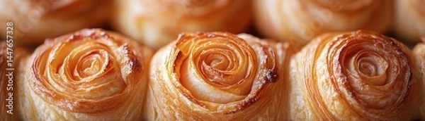 Fototapeta Croissant as a ring of roses, delicate petal layers