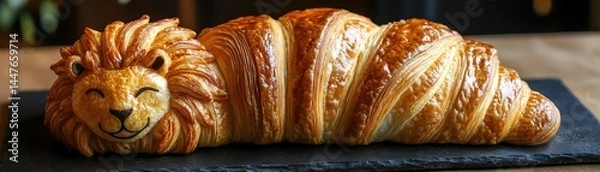 Obraz Lionshaped croissant with spiced mane and golden crust