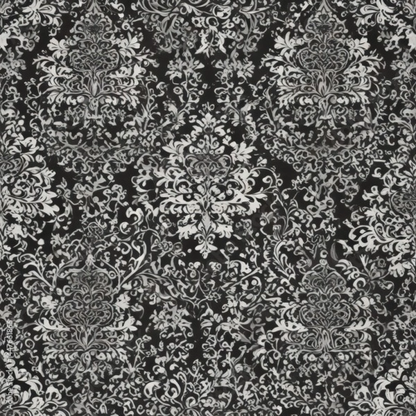 Fototapeta seamless floral pattern, black and white seamless pattern, black and white seamless background