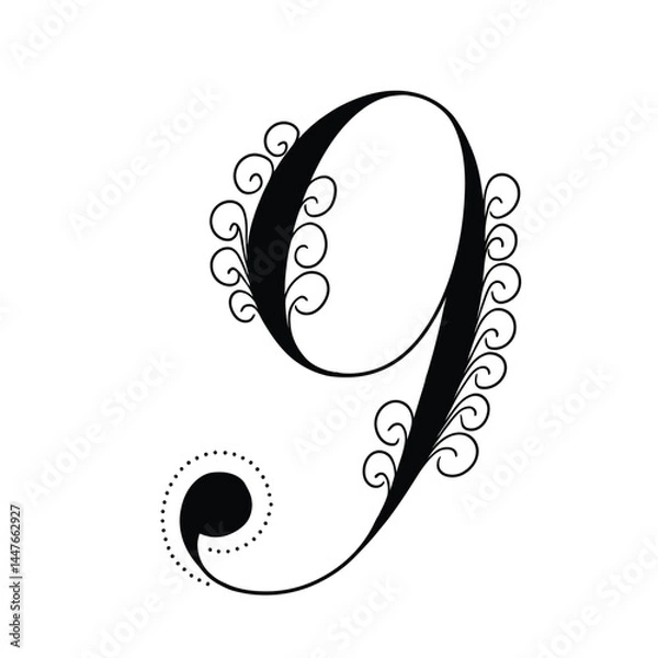 Fototapeta  Ambigram of the number 9 Ornate Number 9 in Black and White