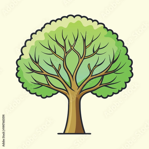 Fototapeta Stylized vector drawing of a round green tree with brown branches