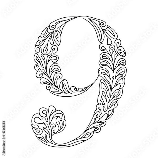 Fototapeta  Ambigram of the number 9 Ornate Number 9 in Black and White