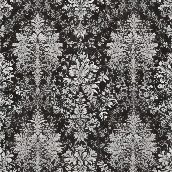 Fototapeta seamless floral pattern, abstract floral background, black and white background