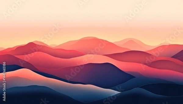Fototapeta Sunset Mountains: A Serene, Layered Landscape in Warm Hues