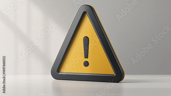 Obraz 3D Warning Sign Icon – Yellow Triangle with Exclamation Mark