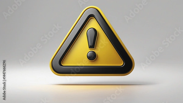 Obraz 3D Warning Sign Icon – Yellow Triangle with Exclamation Mark