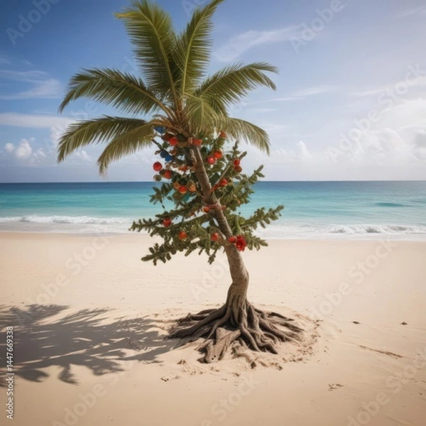 Fototapeta palm tree on the beach, palm trees on the beach, tropical beach with palm trees