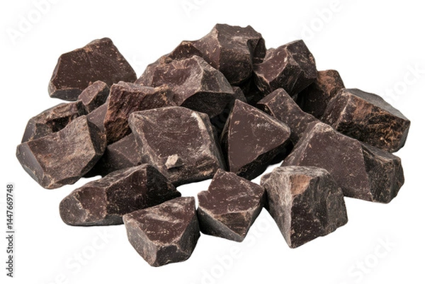 Obraz High resolution dark chocolate chunks on a transparent white backdrop