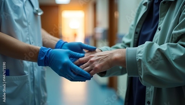 Obraz Nurse's Week - Healthcare Worker Comforting Patient in Hospital Hallway  