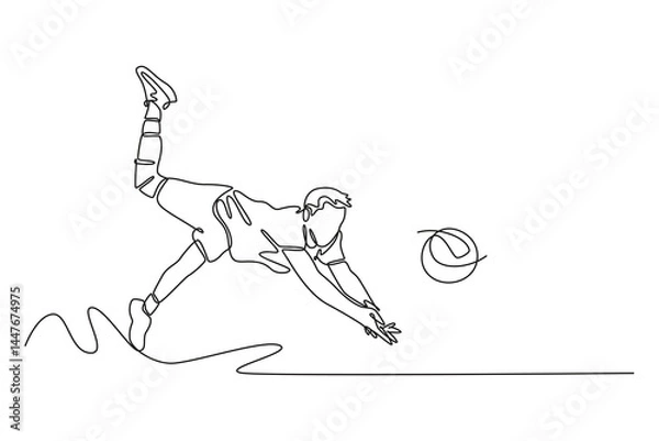 Obraz Continuous one line drawing male volleyball player is practicing and digging a ball. He is training very hard with his team in national competition. Single line draw design vector graphic illustration