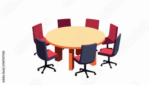 Fototapeta Modern round table with chairs in minimalist office, collaboration concept