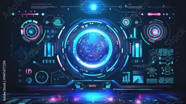 Fototapeta Big data processing concept with futuristic digital interfaces