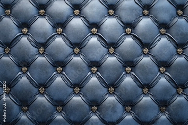 Obraz Deep blue tufted upholstery with button detailing. Elegant diamond pattern texture