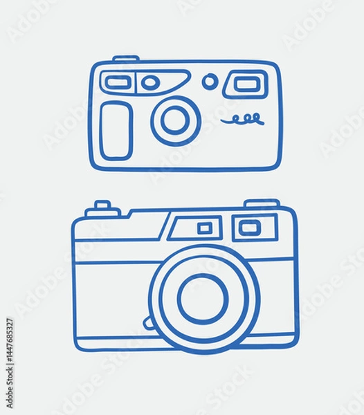 Fototapeta Hand-drawn film camera Illustrations. Line art, ink, minimalist style. Vector illustration. Summer collection.
